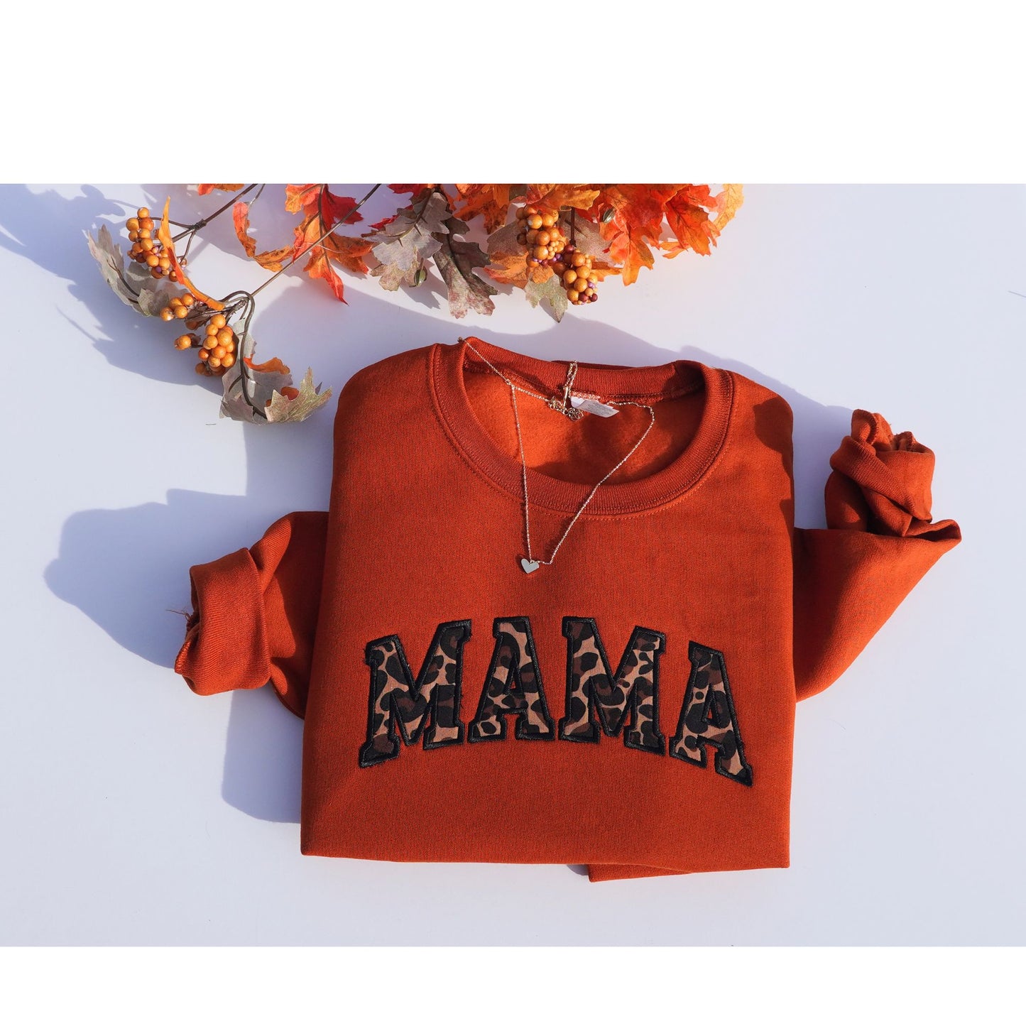 Embroidered Mama Varsity Leopard Applique Sweatshirt Long Sleeve Womenswear
