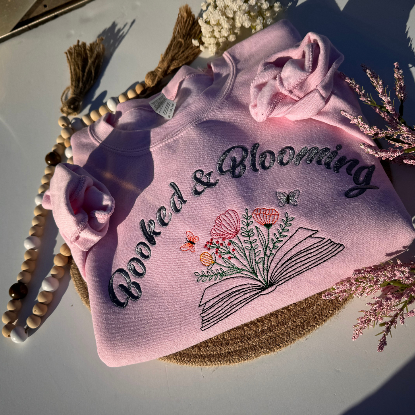 Embroidered Booked and Blooming Book lover spring sweater/sweatshirt for women Cotton Casual