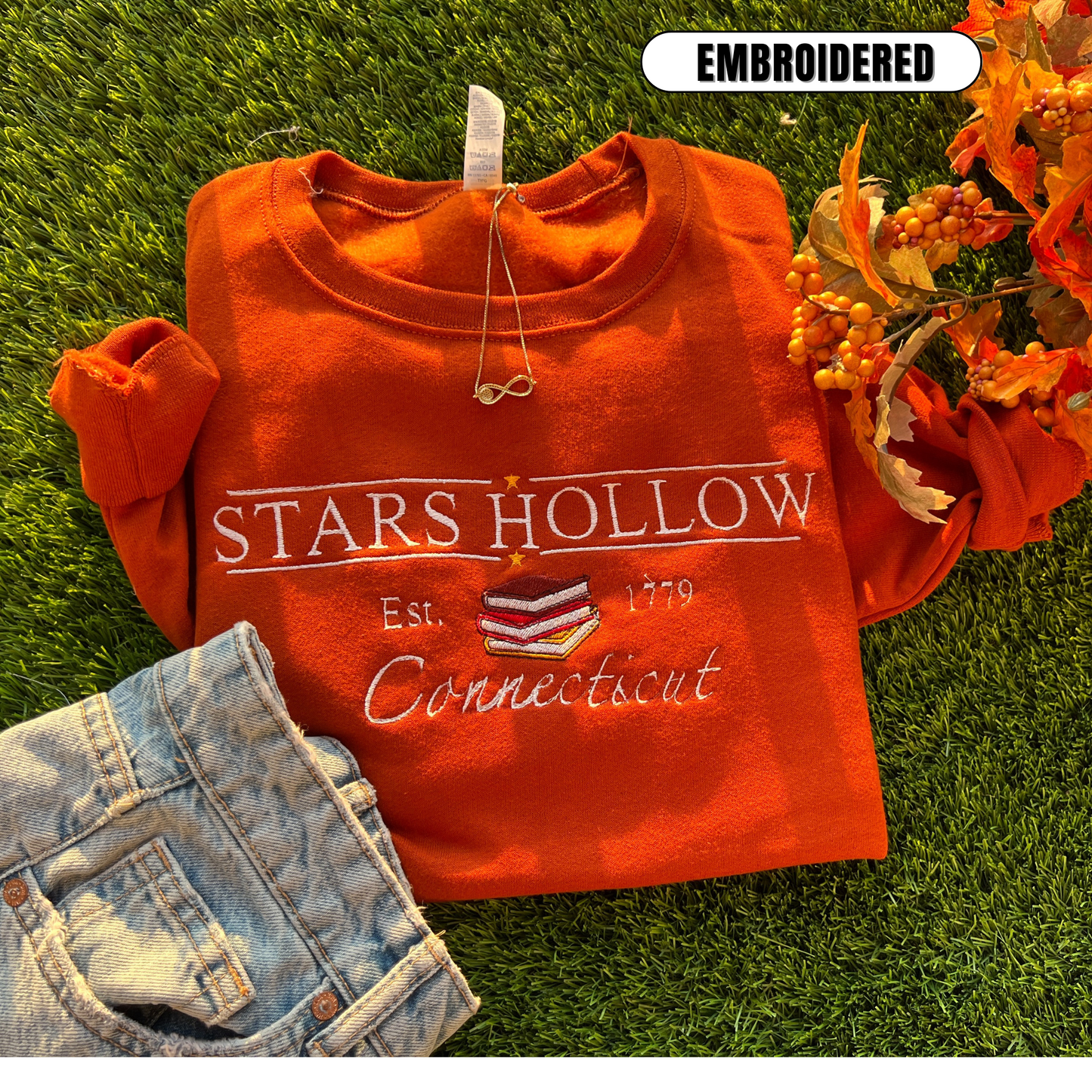 Stars Hollow Connecticut Book Reading Embroidered Sweatshirt