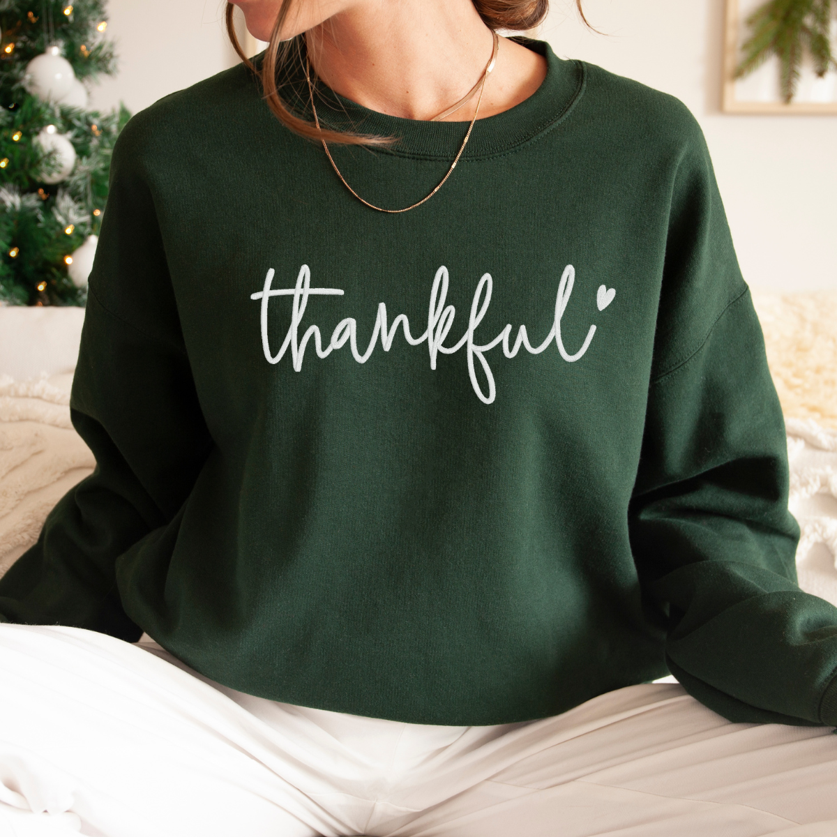 Embroidered Thankful Thanksgiving crewneck Sweatshirt
