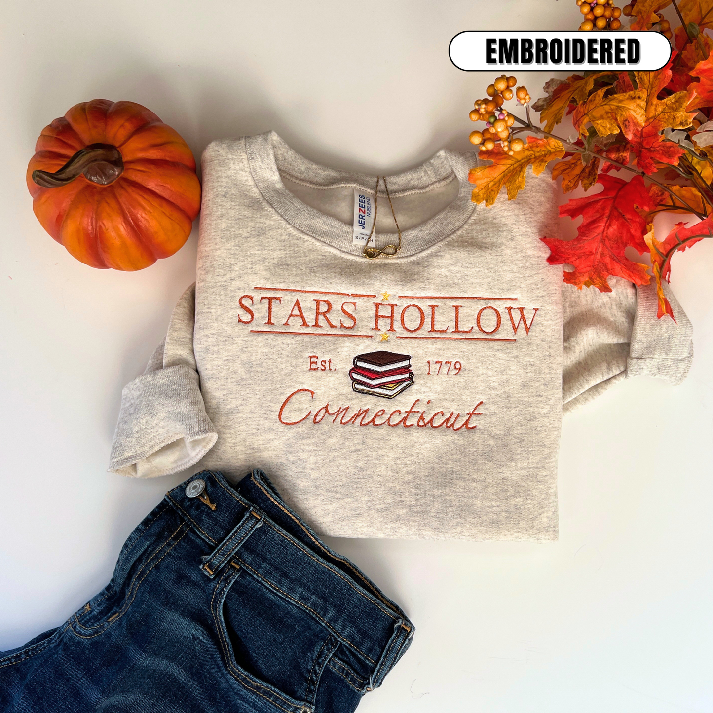 Stars Hollow Connecticut Book Reading Embroidered Sweatshirt