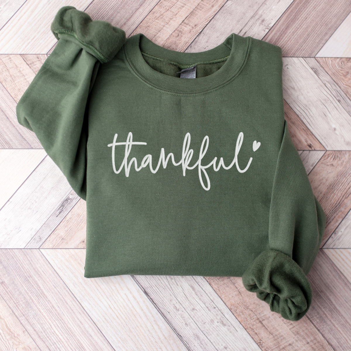 Embroidered Thankful Thanksgiving crewneck Sweatshirt