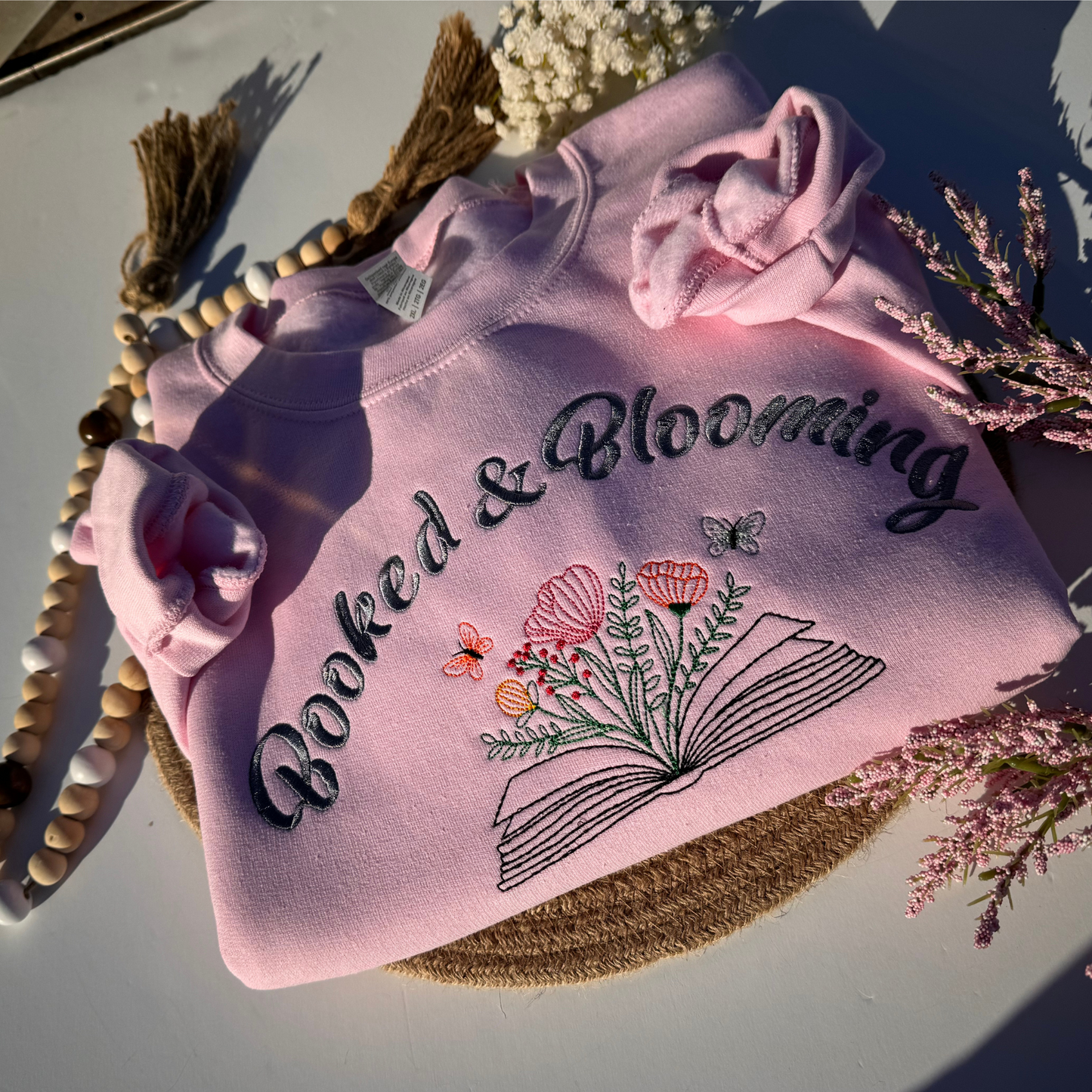 Embroidered Booked and Blooming Book lover spring sweater/sweatshirt for women Cotton Casual
