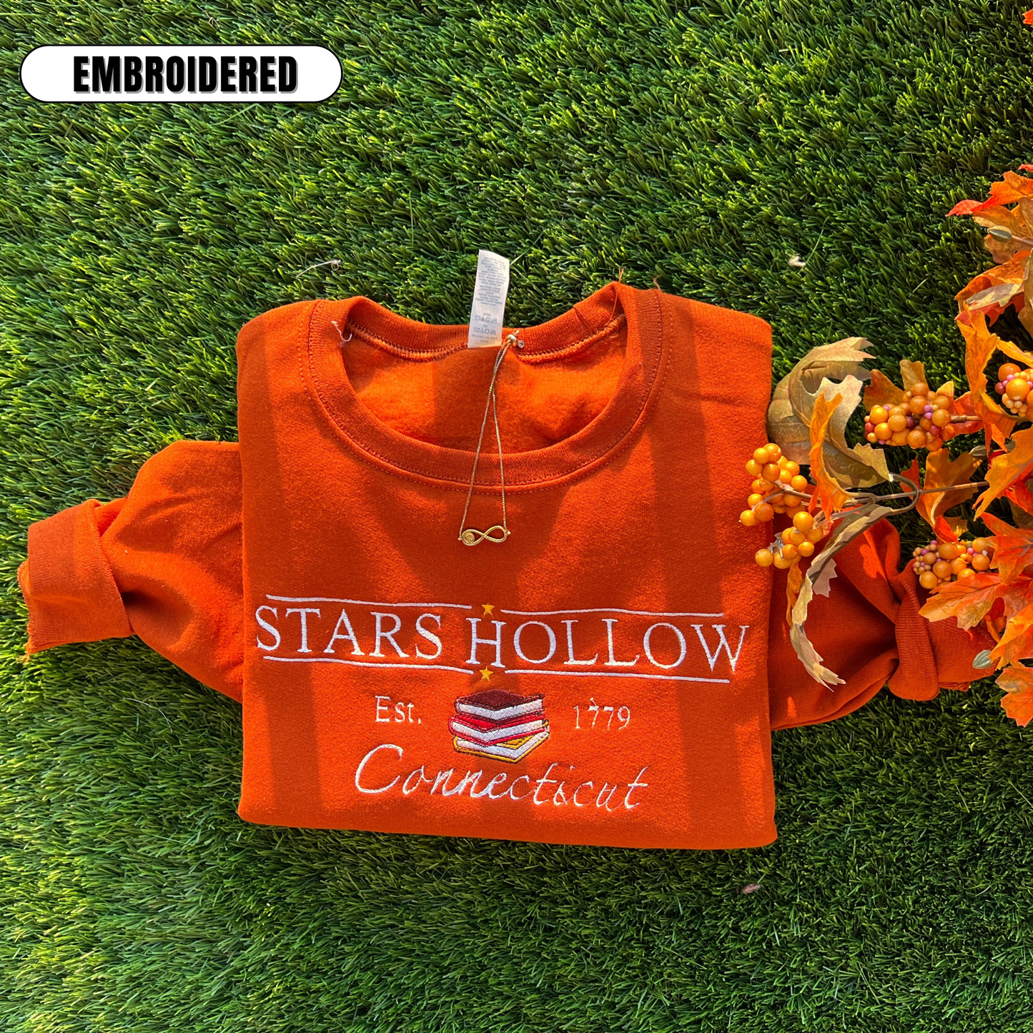 Stars Hollow Connecticut Book Reading Embroidered Sweatshirt