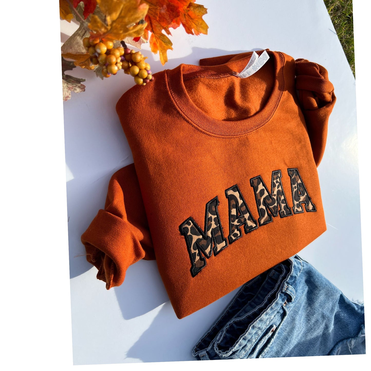 Embroidered Mama Varsity Leopard Applique Sweatshirt Long Sleeve Womenswear