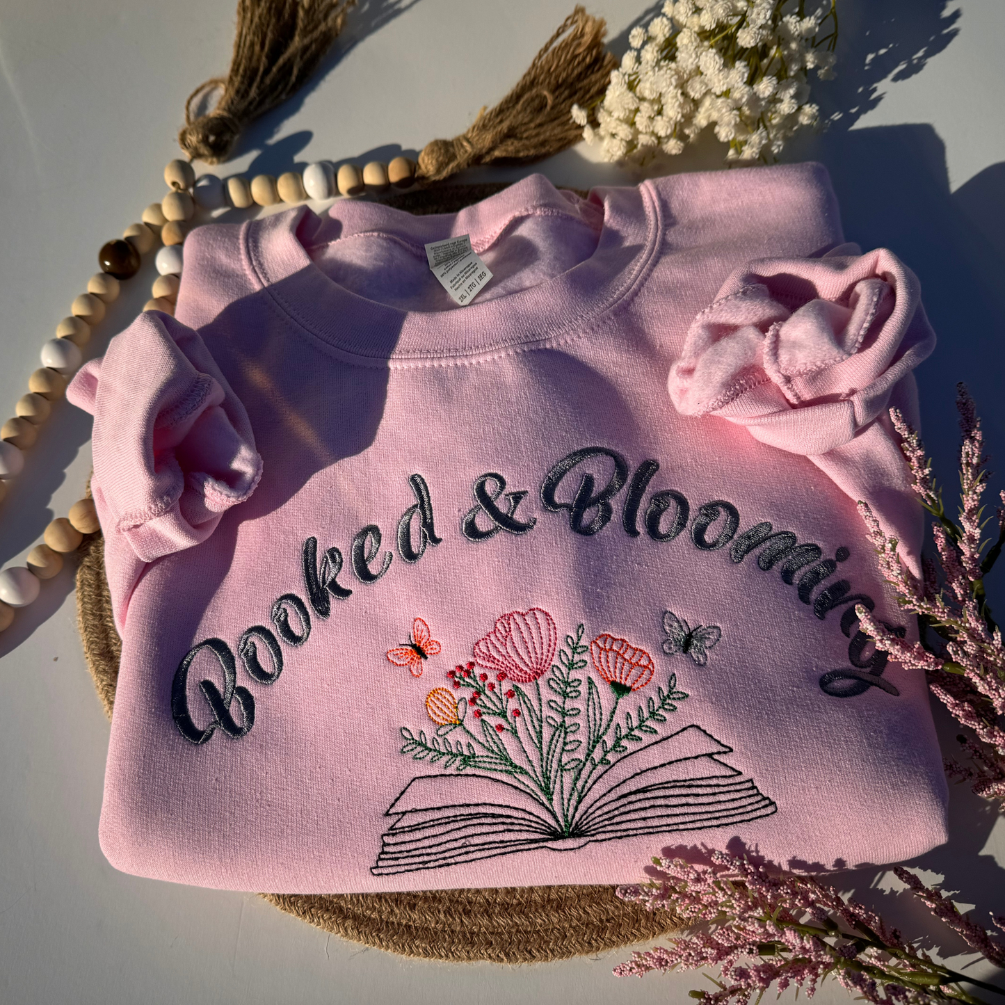 Embroidered Booked and Blooming Book lover spring sweater/sweatshirt for women Cotton Casual
