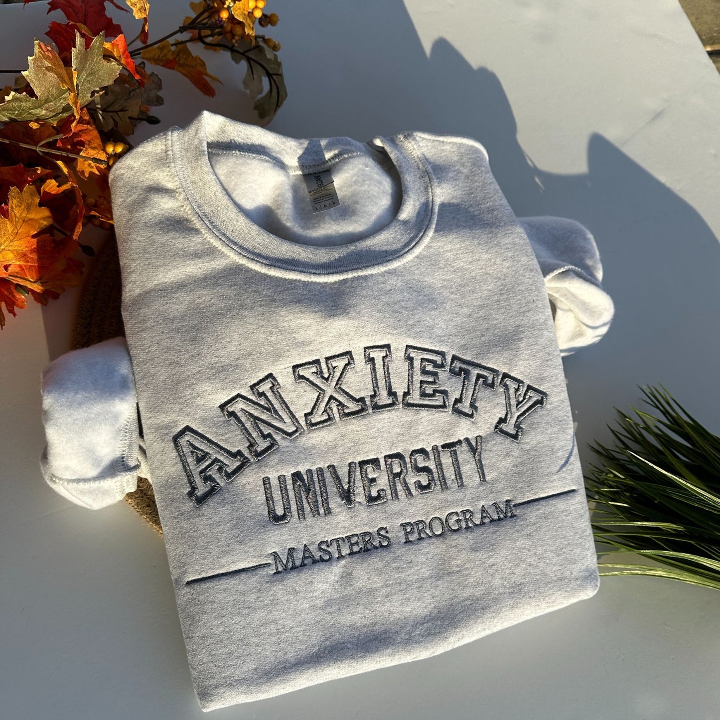 Embroidered Anxiety University Varsity Style Sweatshirt