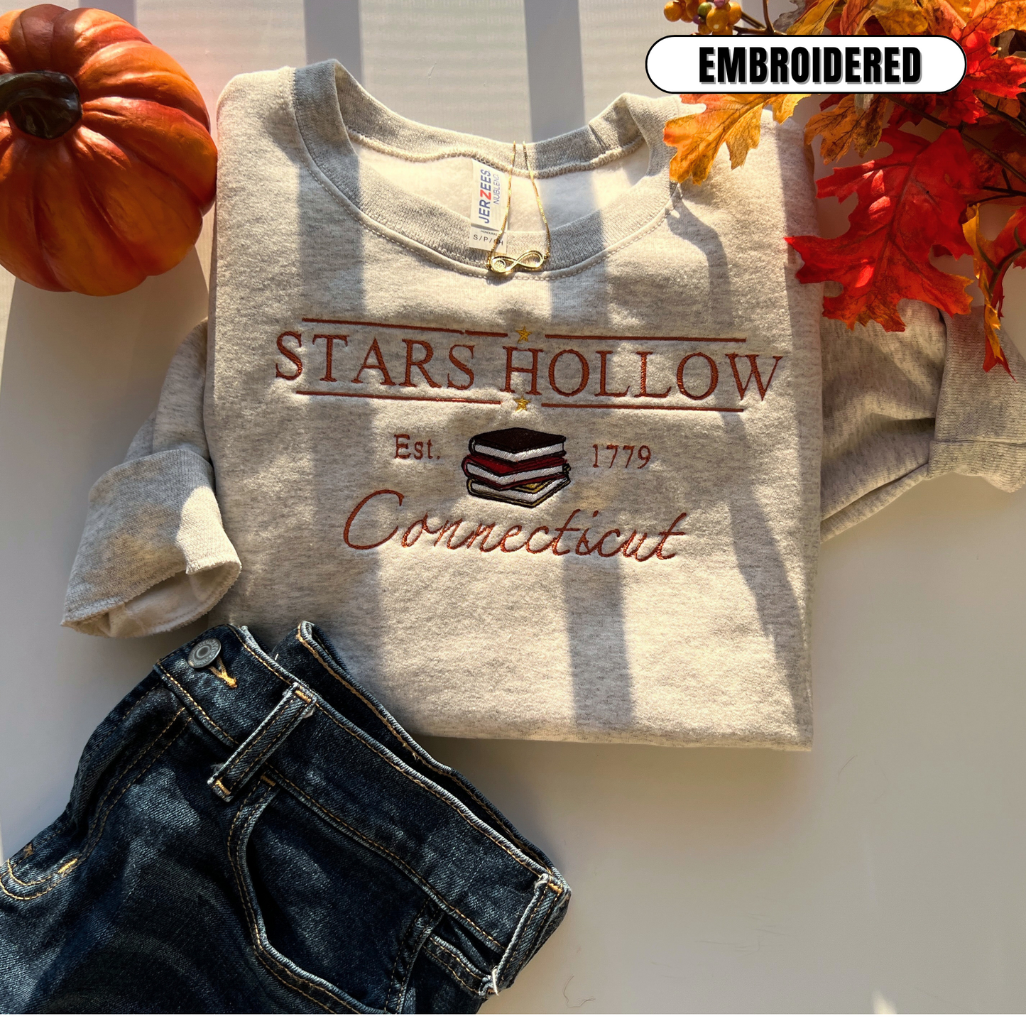 Stars Hollow Connecticut Book Reading Embroidered Sweatshirt
