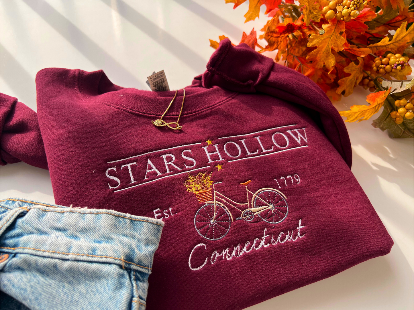 Stars Hollow Connecticut Bike and Flowers Crewneck Sweatshirt