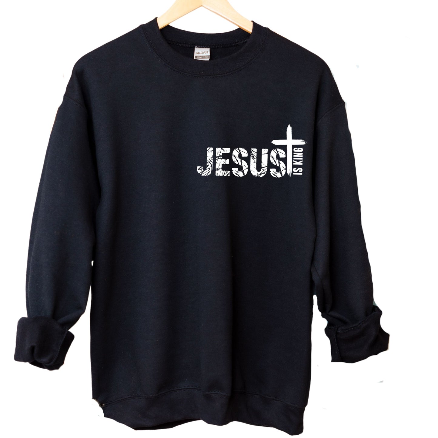 Jesus Is King Sweatshirt with Cross | Christian Faith Crewneck | Religious Apparel for Men & Women