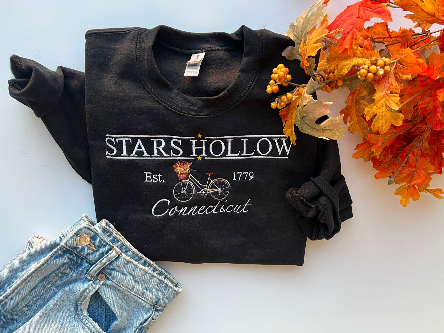 Stars Hollow Connecticut Bike and Flowers Crewneck Sweatshirt