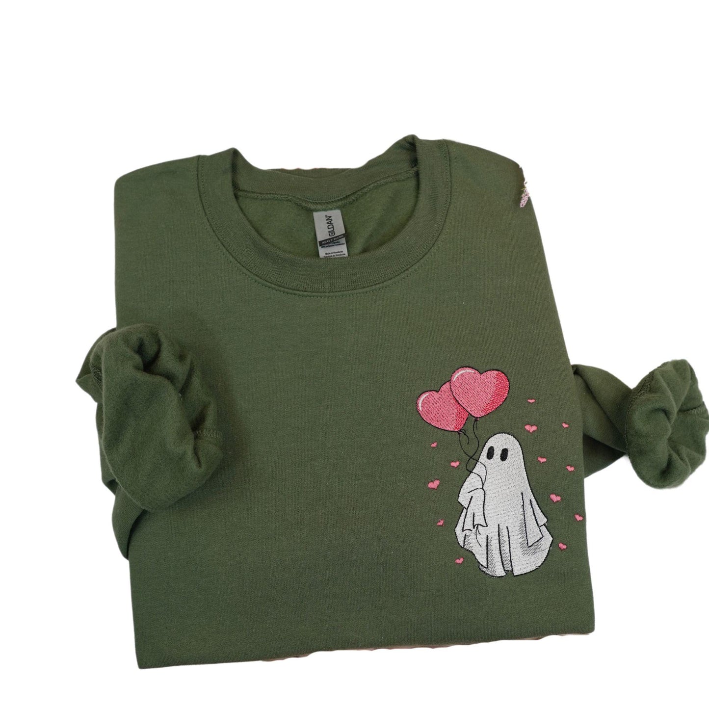 Embroidered Ghost Valentines Crewneck Sweatshirt