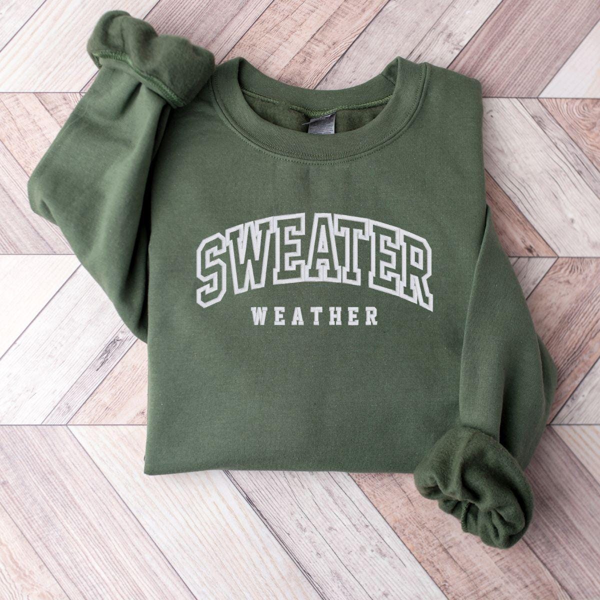 Custom Sweater Weather Fall Embroidered Personalization Autumn Crewneck Sweatshirt for Women