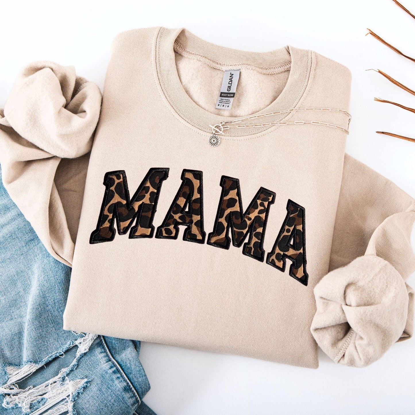 Embroidered Leopard Mama Sweatshirt - Fall Crewneck Pullover