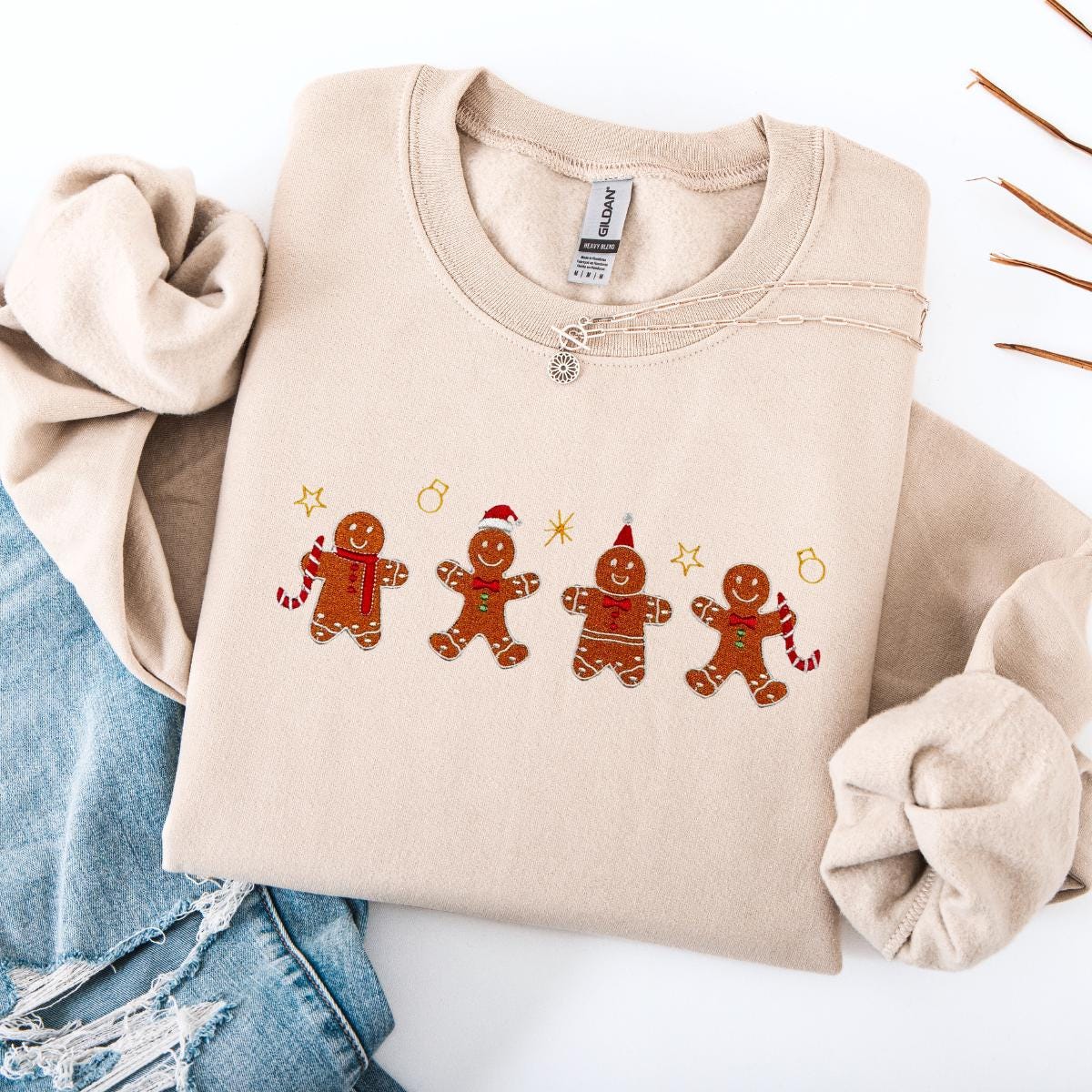 Gingerbread Christmas Embroidered Crewneck Sweatshirt Xmas Holiday Cozy Vintage Ginger Bread Dessert Design