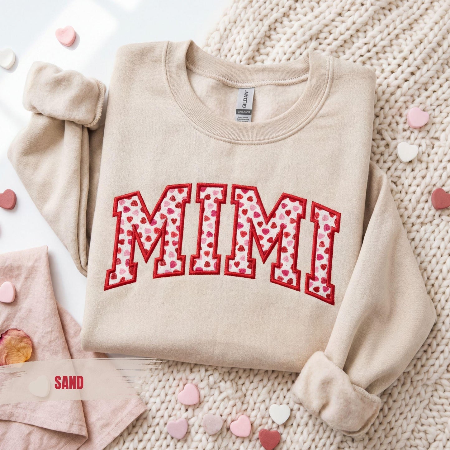 Custom Embroidered MAMA Heart Sweatshirt, Varsity Style Pullover