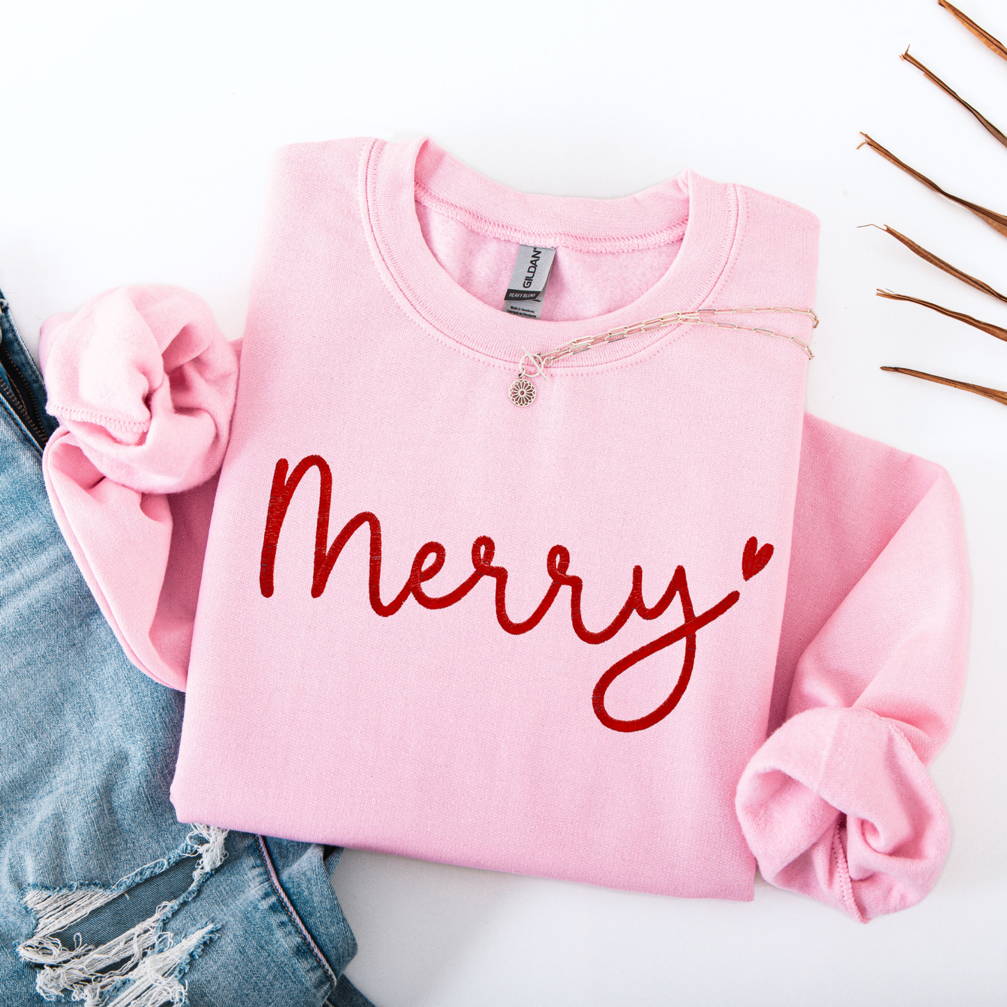 Merry Embroidered Christmas Crewneck Sweatshirt
