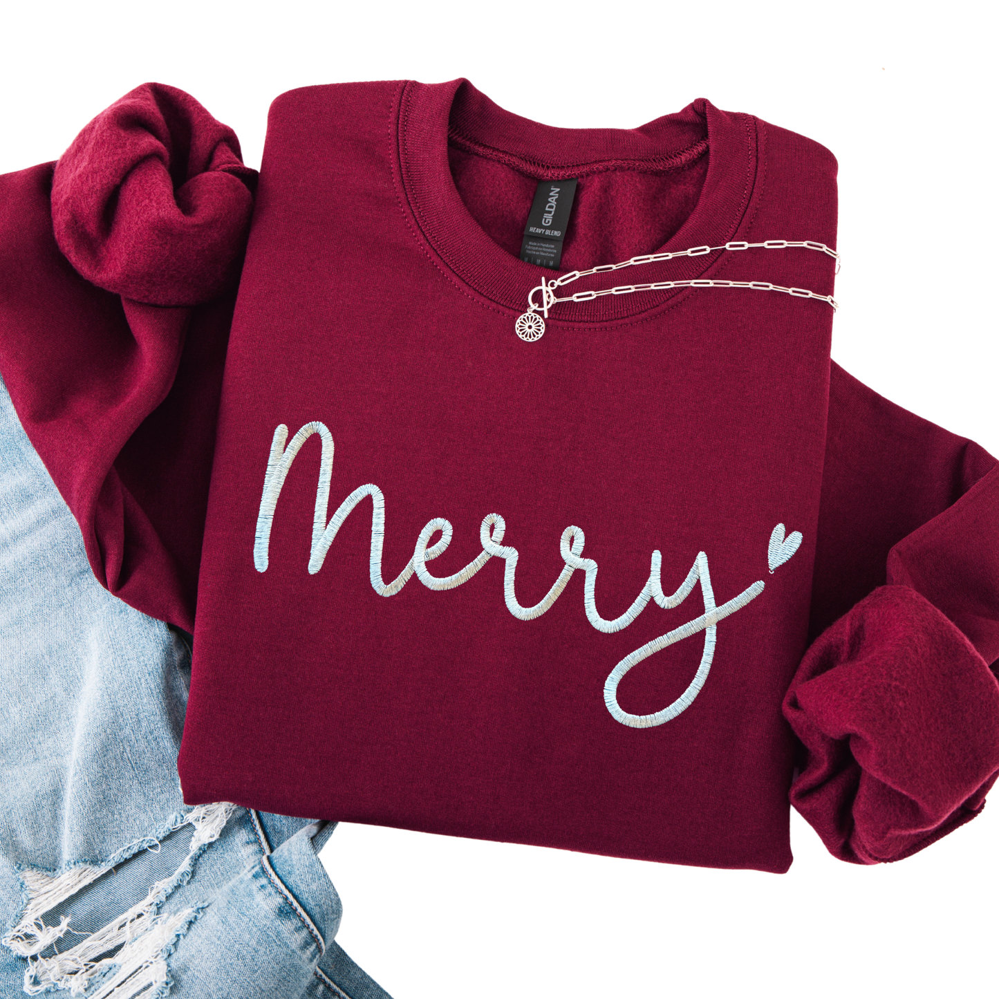 Merry Embroidered Christmas Crewneck Sweatshirt