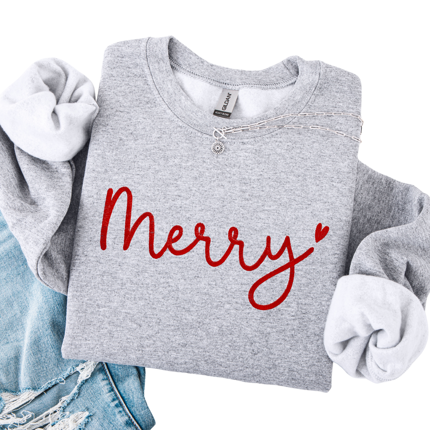 Merry Embroidered Christmas Crewneck Sweatshirt