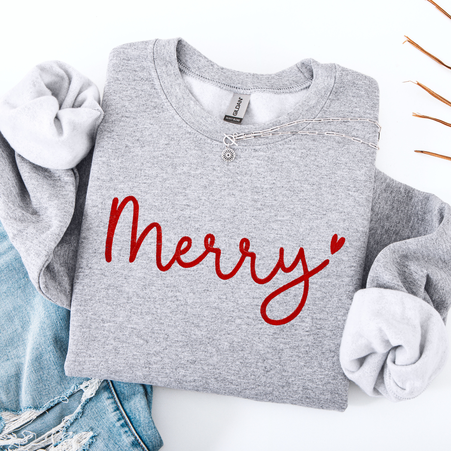 Merry Embroidered Christmas Crewneck Sweatshirt