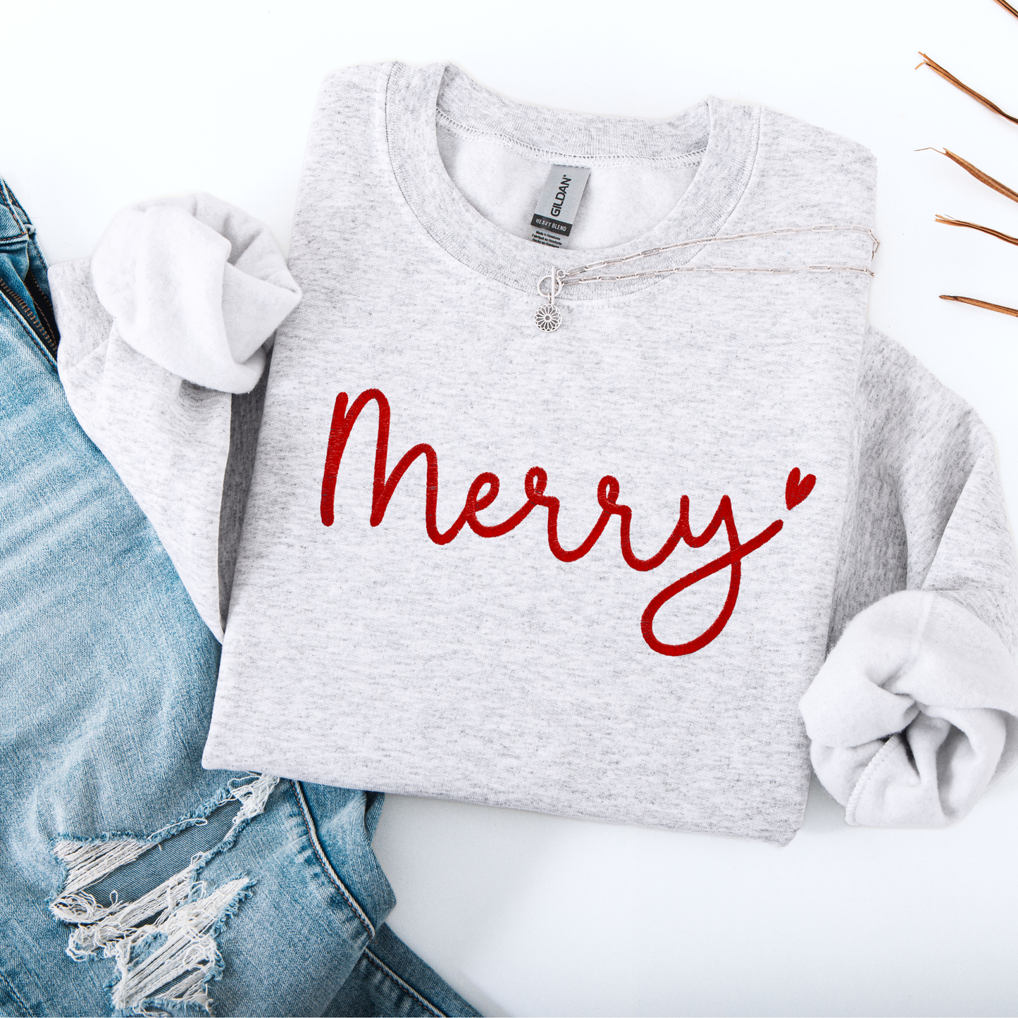 Merry Embroidered Christmas Crewneck Sweatshirt