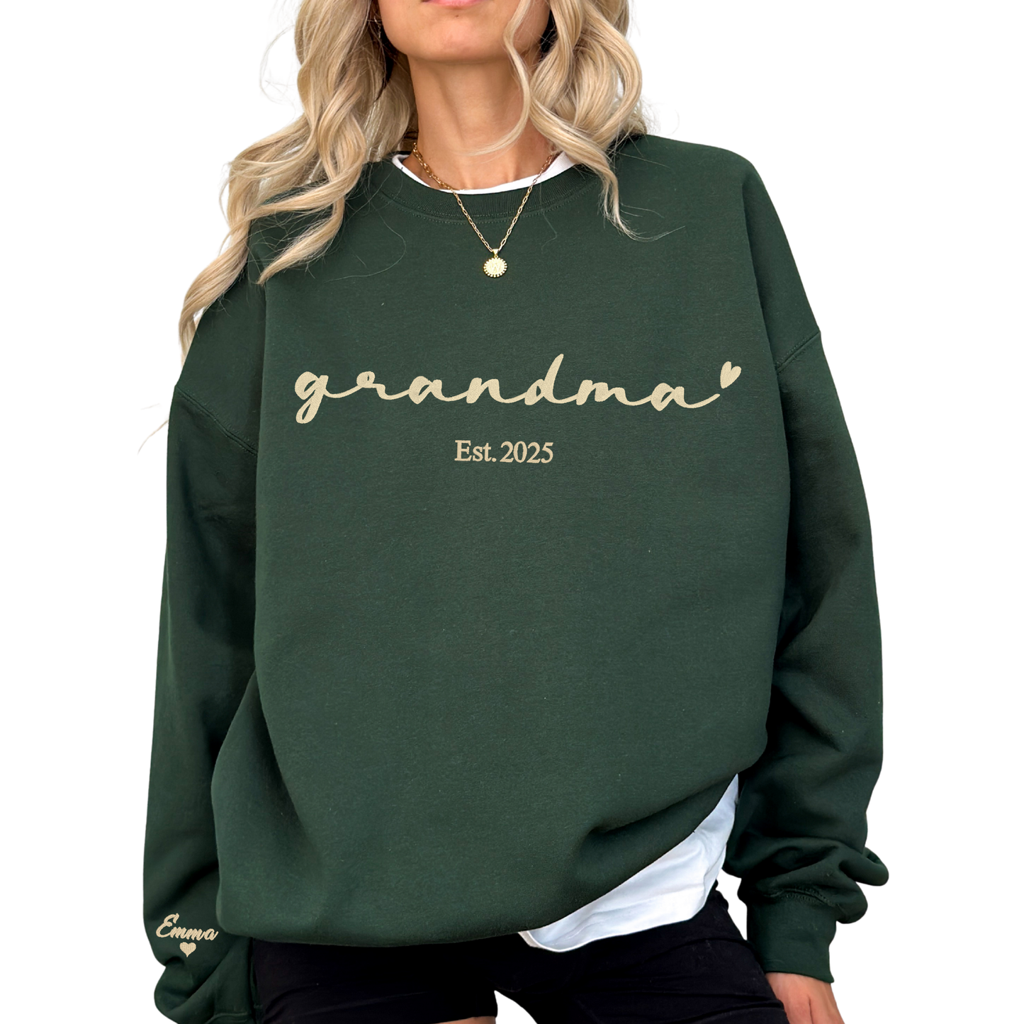 Custom Grandma Embroidered Sweatshirt  Mama Auntie Sweatshirt, Personalized Name Sleeve, Mother's Day Gift, Personalized Grandma Name text