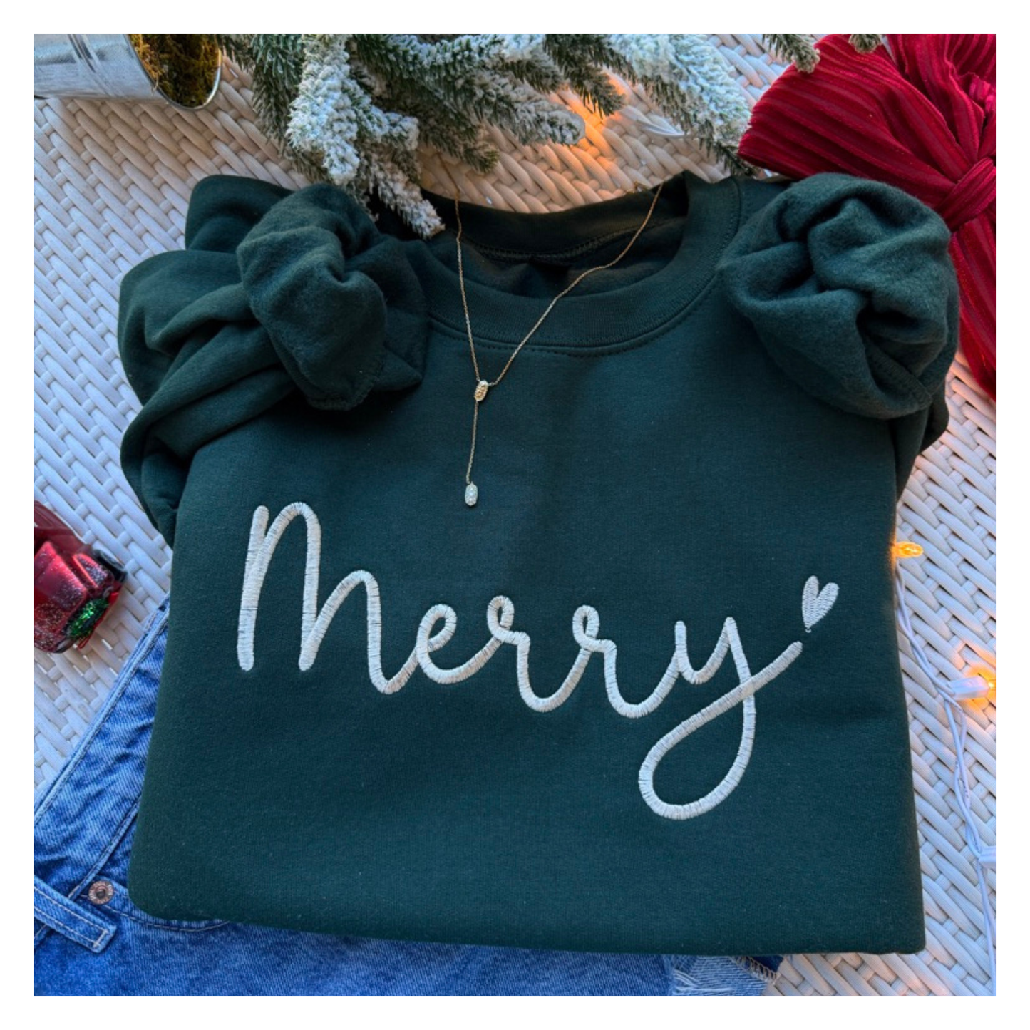Merry Embroidered Christmas Crewneck Sweatshirt