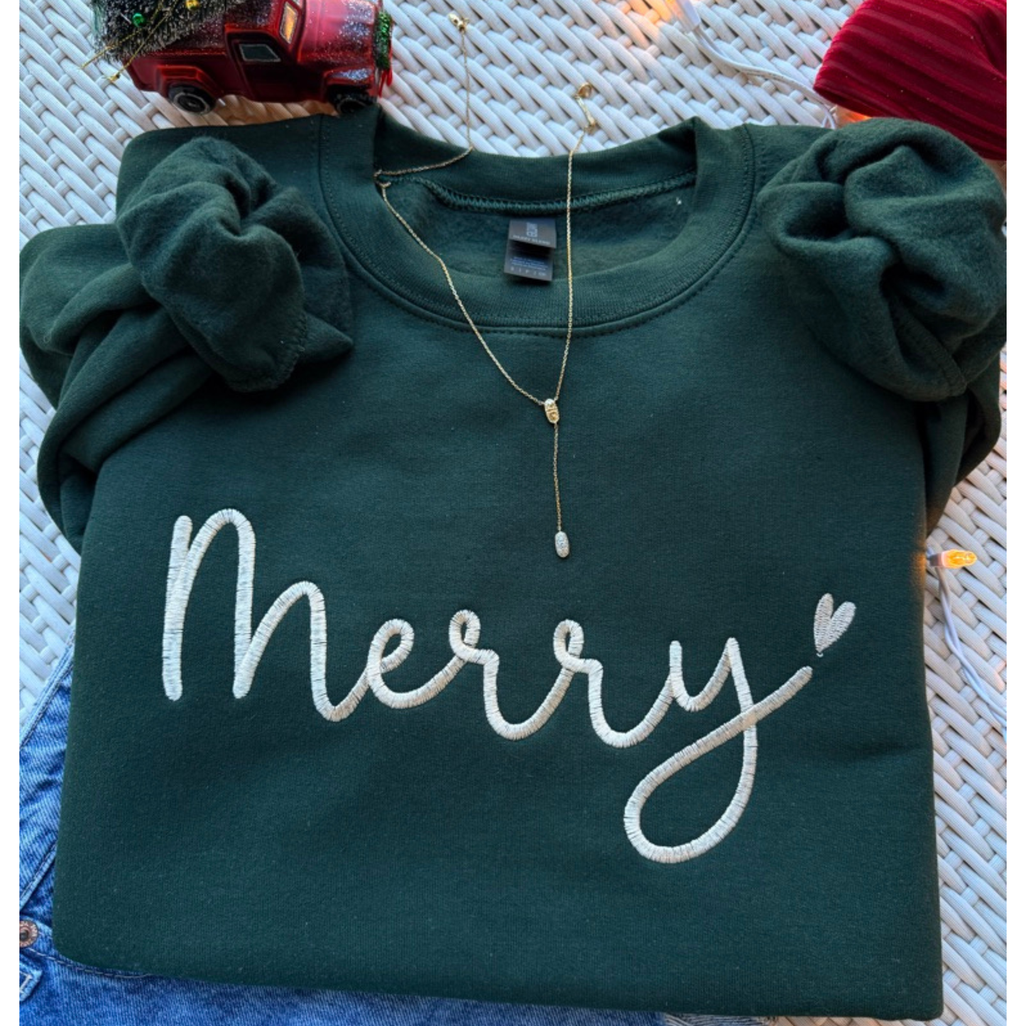 Merry Embroidered Christmas Crewneck Sweatshirt