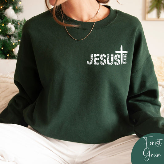 Jesus Is King Sweatshirt with Cross | Christian Faith Crewneck | Religious Apparel for Men & Women