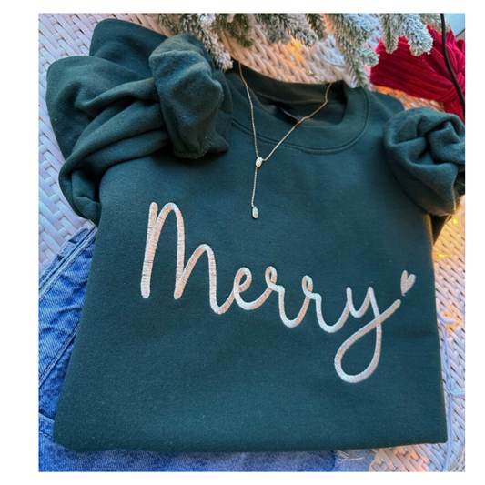 Merry Embroidered Christmas Crewneck Sweatshirt