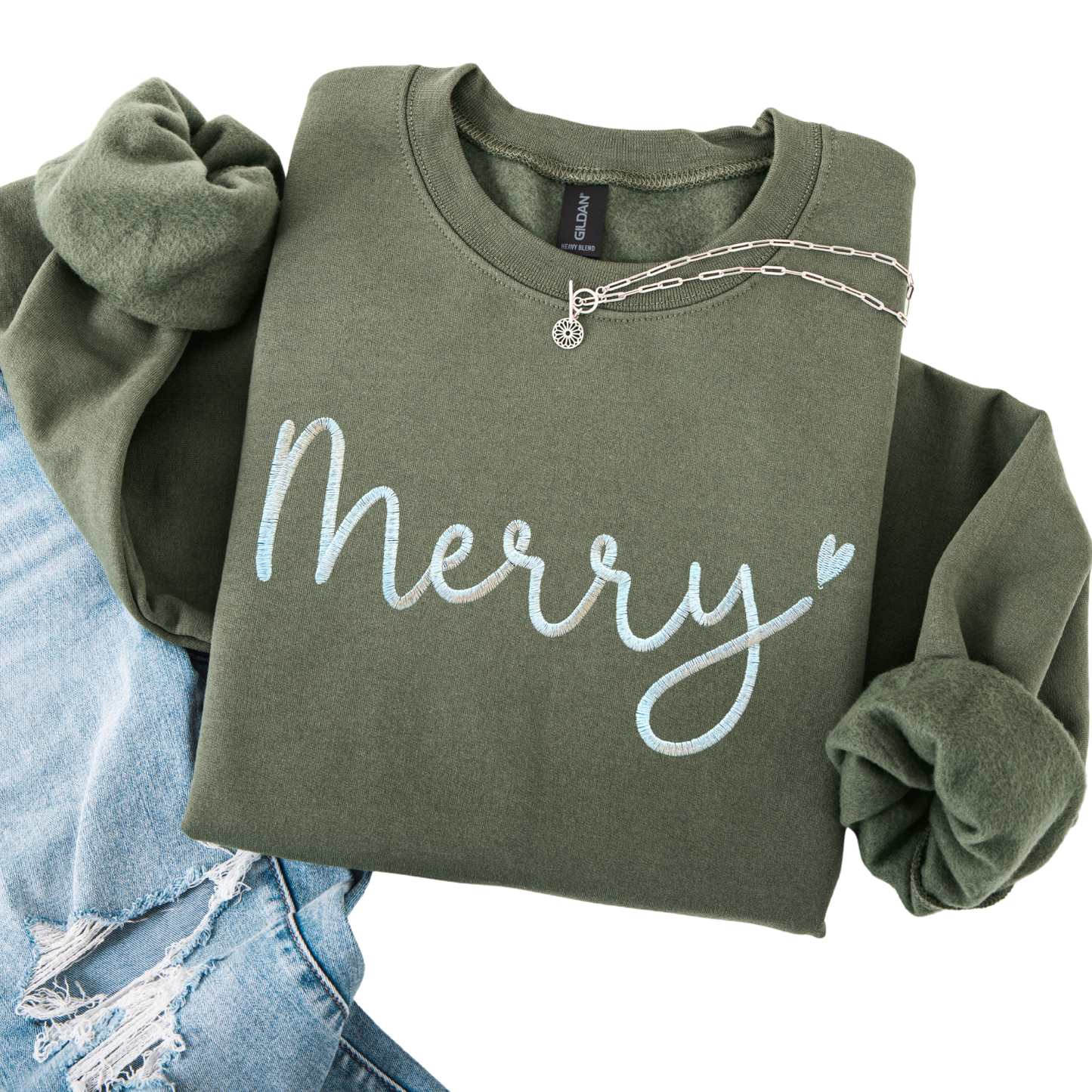 Merry Embroidered Christmas Crewneck Sweatshirt