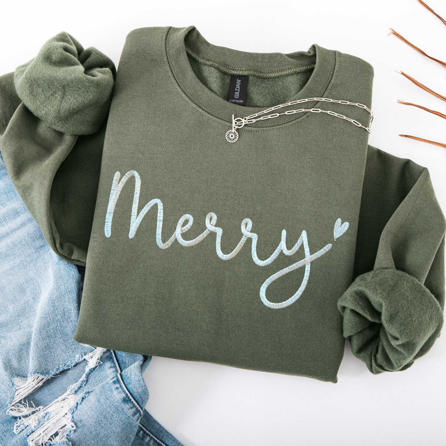 Merry Embroidered Christmas Crewneck Sweatshirt