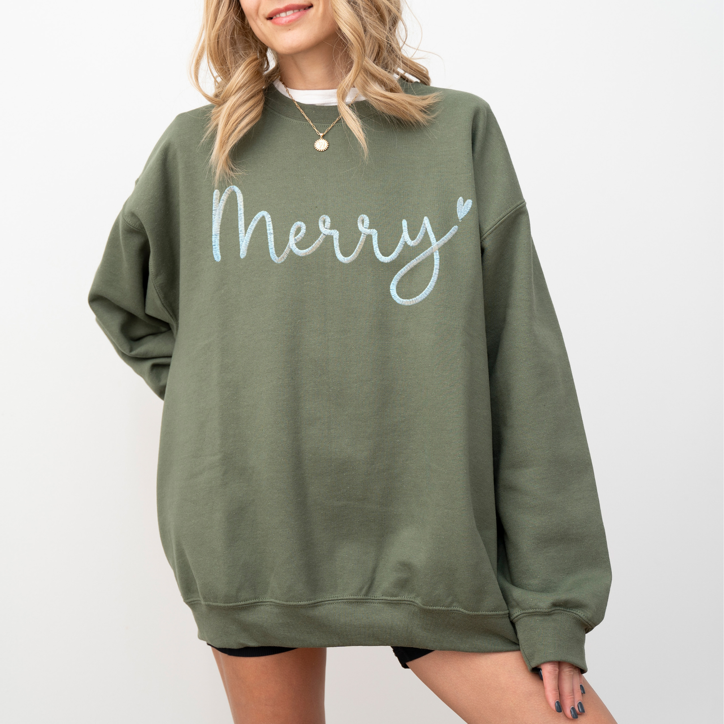 Merry Embroidered Christmas Crewneck Sweatshirt