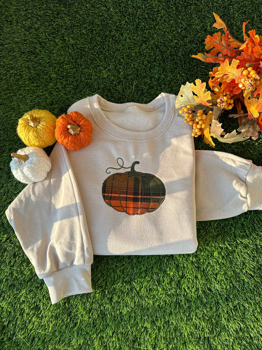 Plaid Pumpkin Embroidered Fall Crewneck sweatshirt