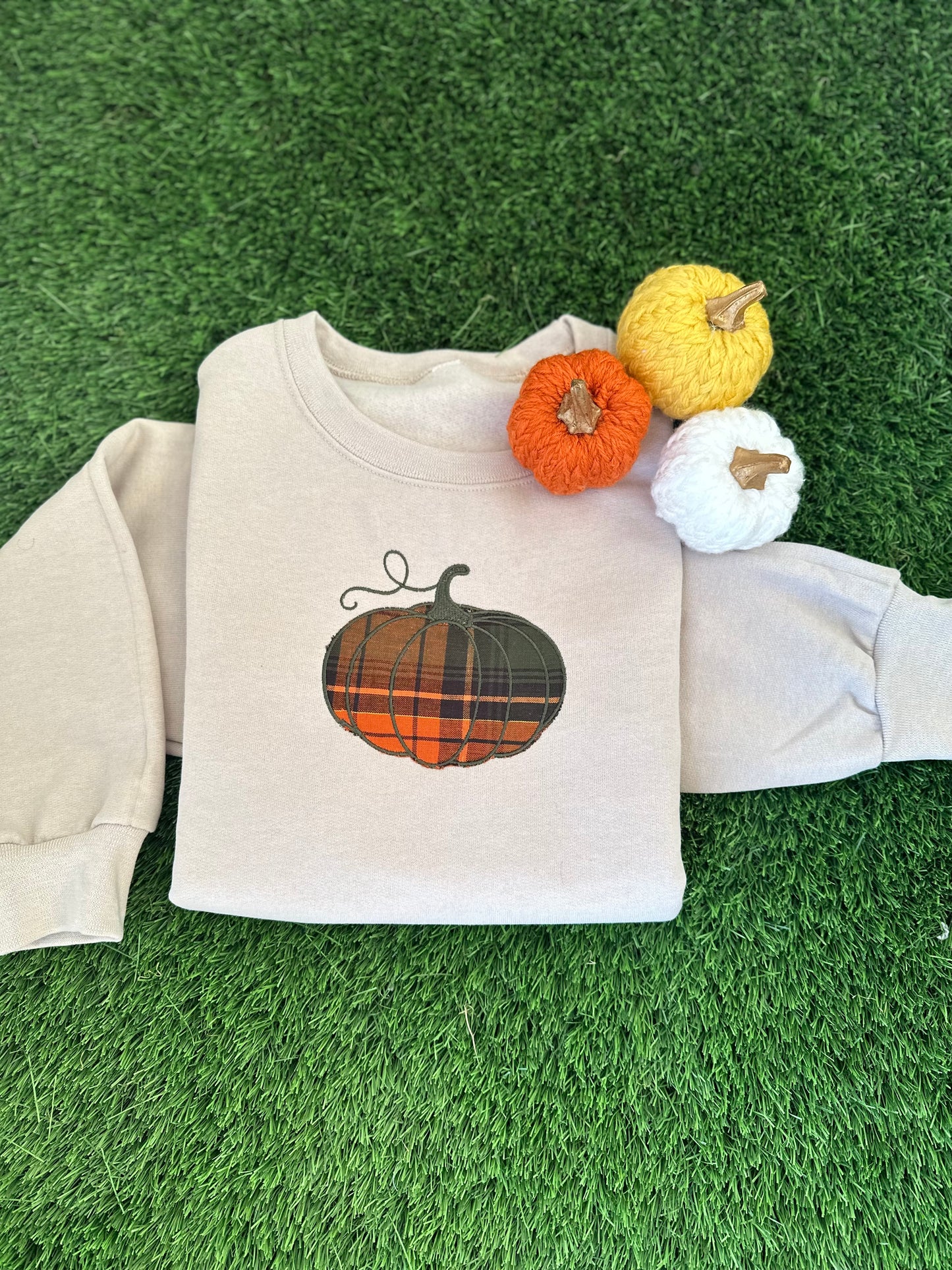 Plaid Pumpkin Embroidered Fall Crewneck sweatshirt