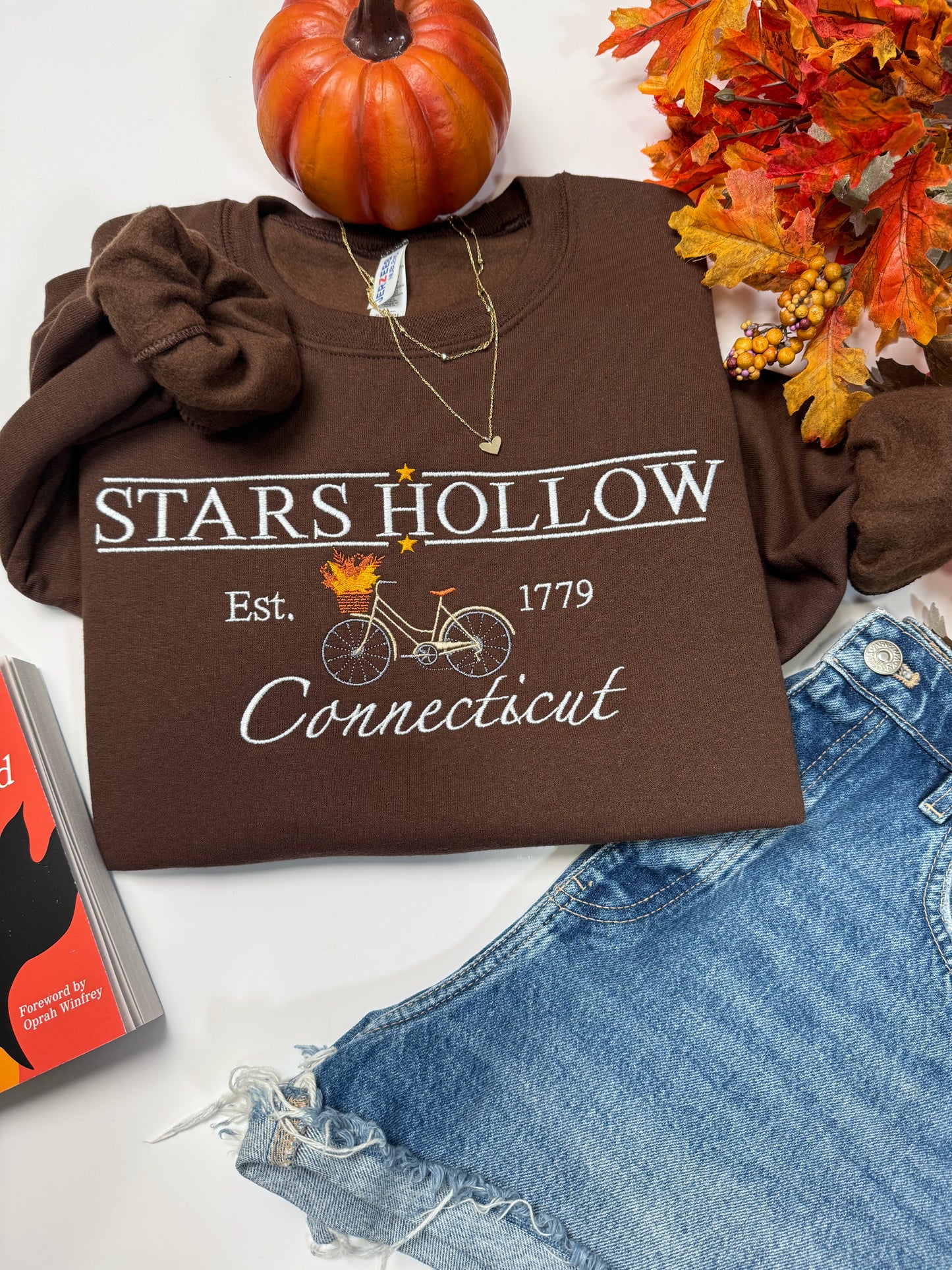 Stars Hollow Connecticut Bike and Flowers Crewneck Sweatshirt