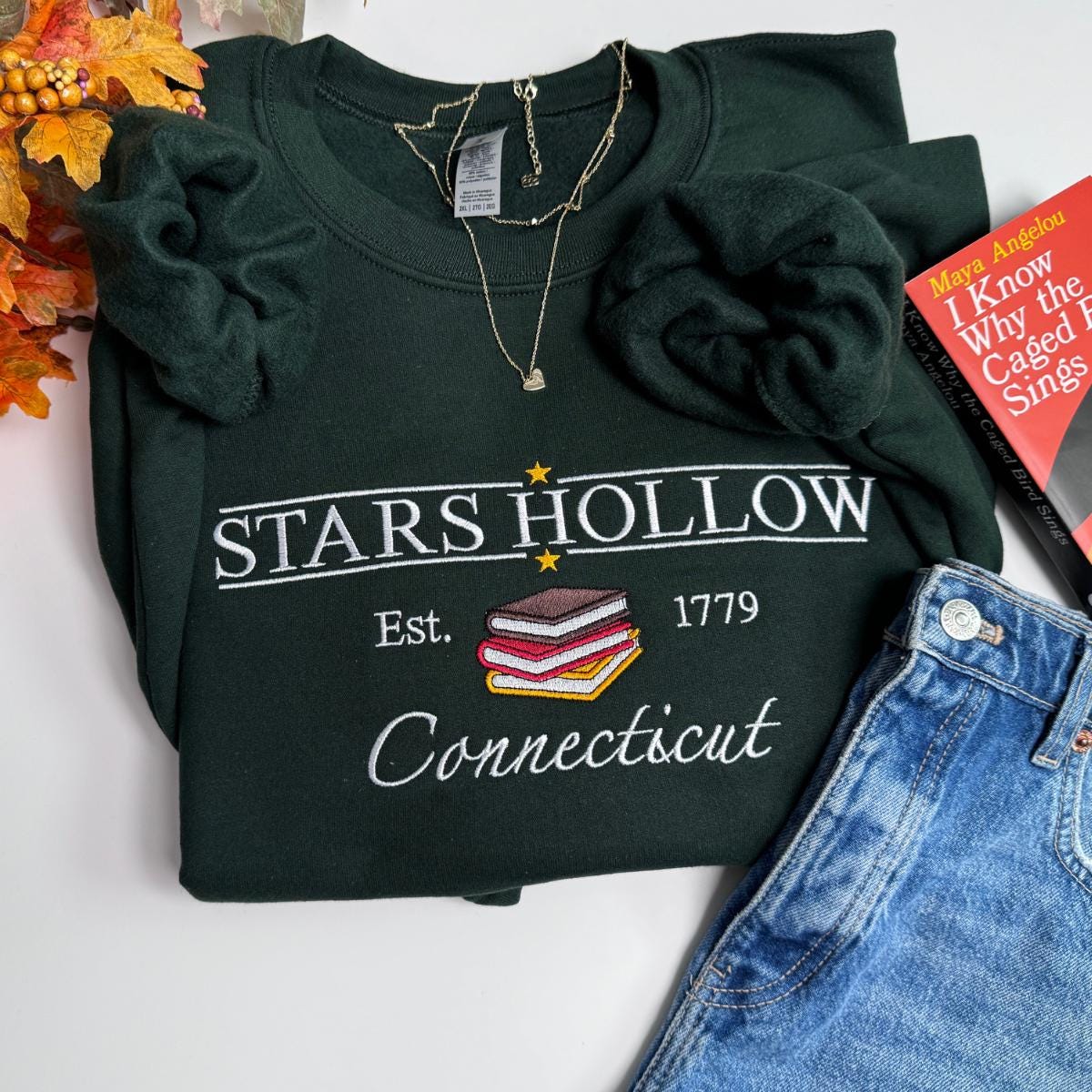 Stars Hollow Book Lover Embroidered Sweatshirt Luke's Diner Sweater