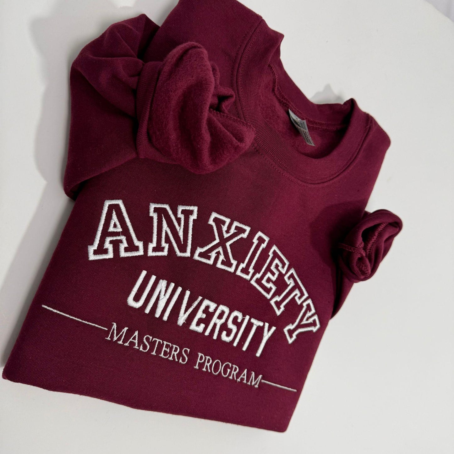 Embroidered Anxiety University Crewneck Sweatshirt, Funny College Sweatshirt