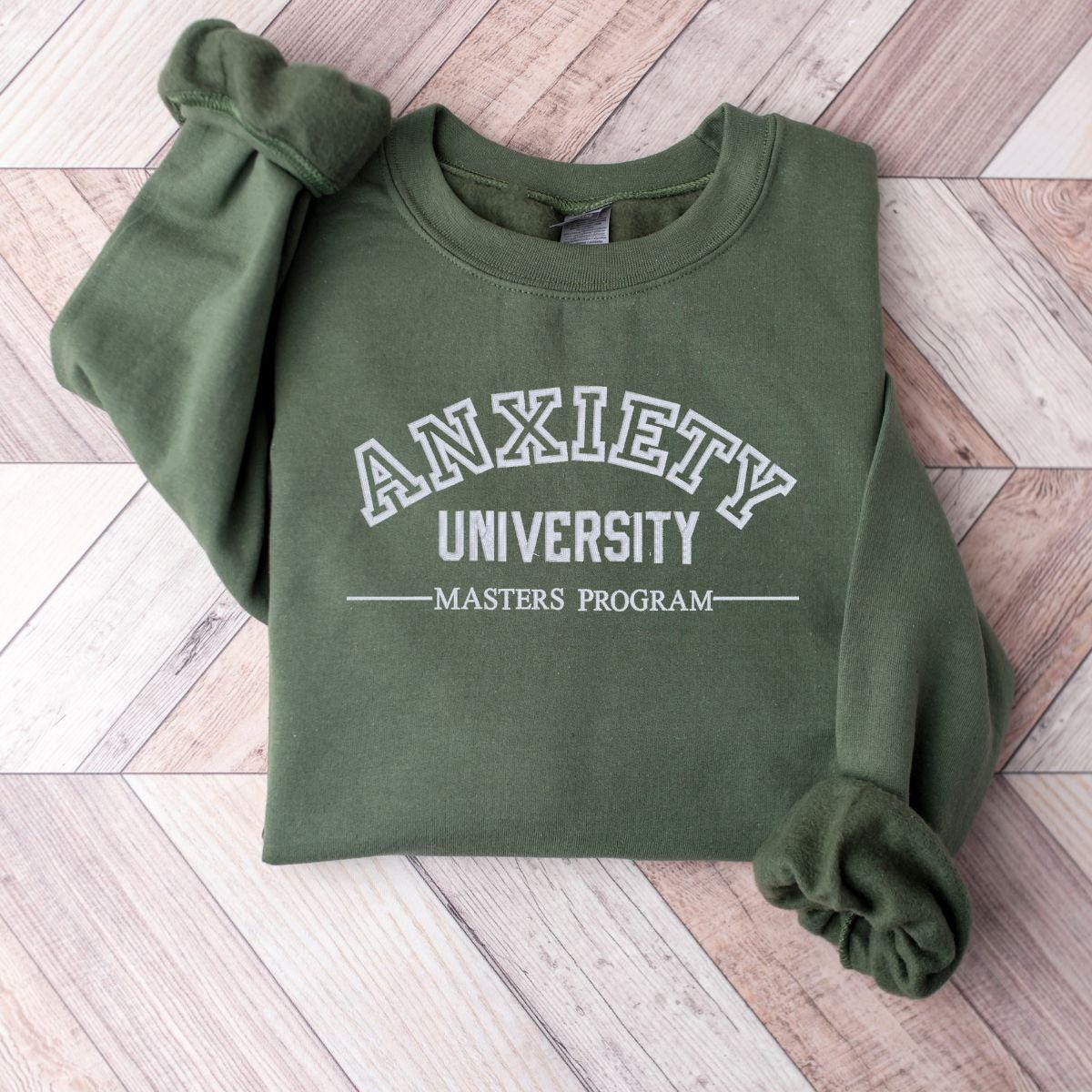 Embroidered Anxiety University Crewneck Sweatshirt, Funny College Sweatshirt