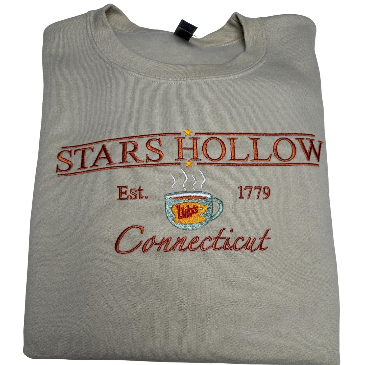 Luke's Diner Embroidered Crewneck Sweatshirt: Stars Hollow Varsity Style Fall Sweater for women