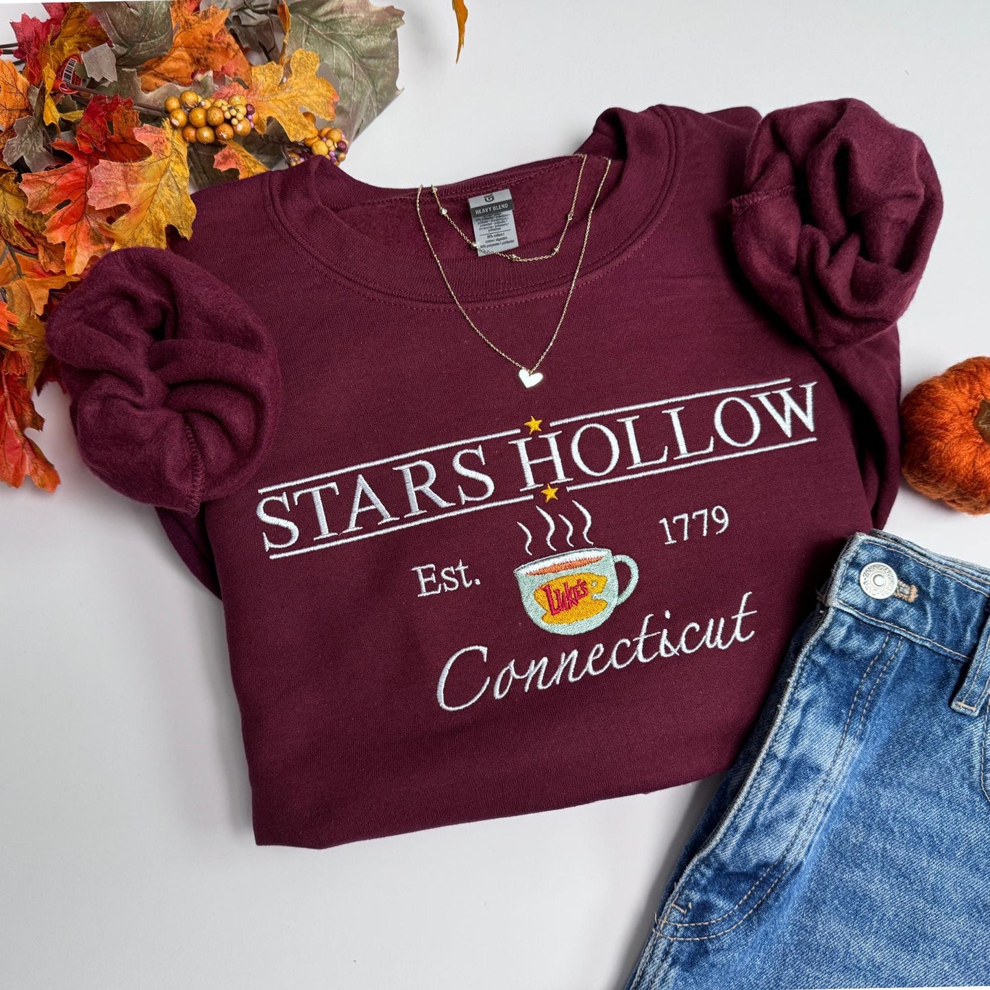 Luke's Diner Embroidered Crewneck Sweatshirt: Stars Hollow Varsity Style Fall Sweater for women