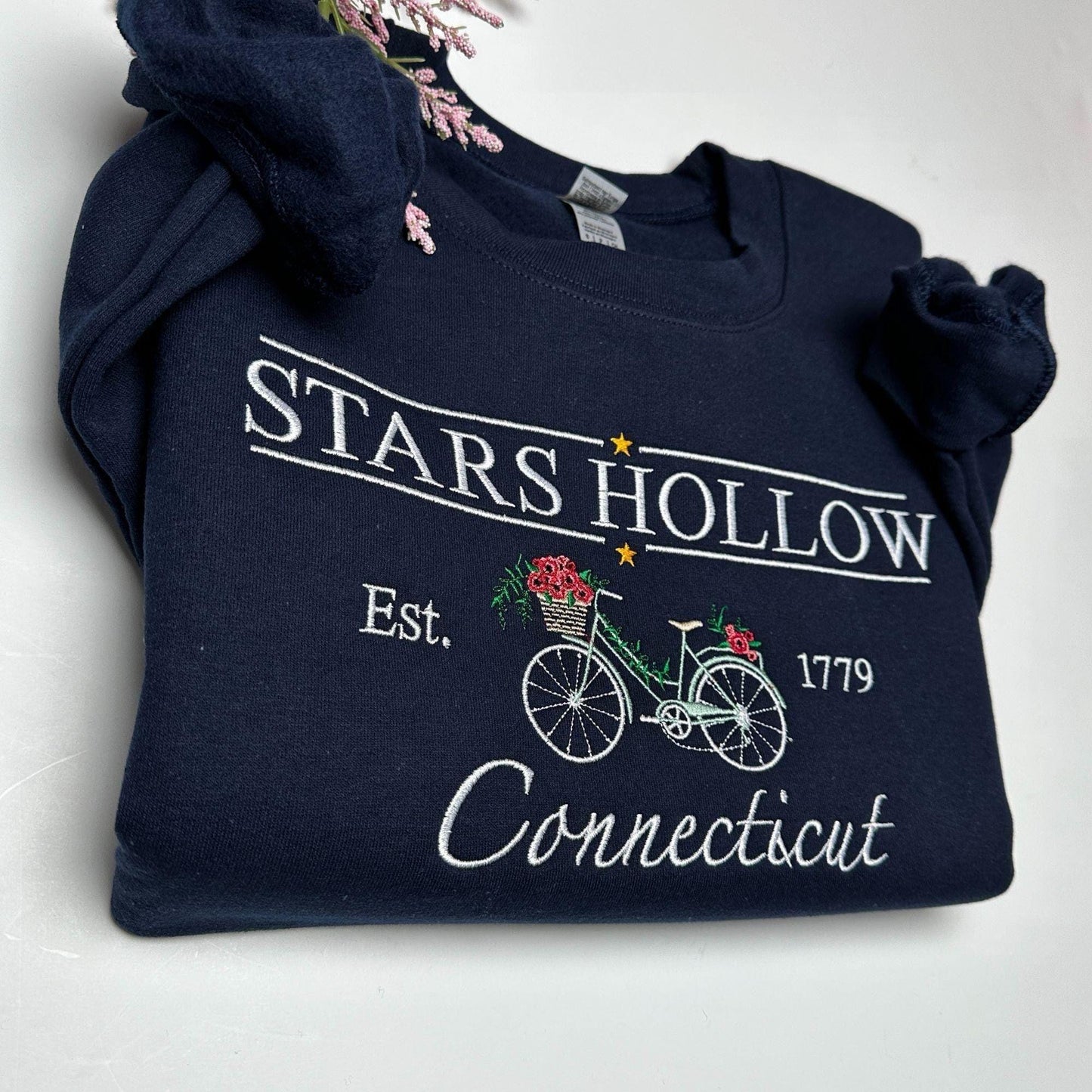 Embroidered Spring Stars Hollow Sweatshirt Crewneck Unisex Customizable Bike with Floral Gift for GG Fan Oversized