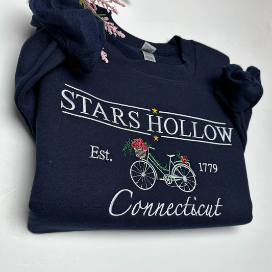 Embroidered Spring Stars Hollow Sweatshirt Crewneck Unisex Customizable Bike with Floral Gift for GG Fan Oversized