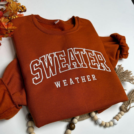 Custom Sweater Weather Fall Embroidered Personalization Autumn Crewneck Sweatshirt for Women