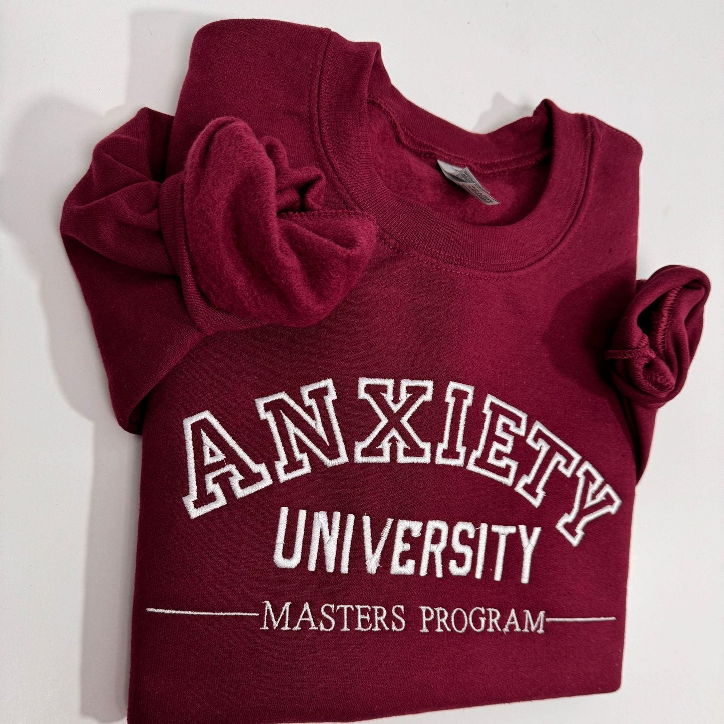 Embroidered Anxiety University Crewneck Sweatshirt, Funny College Sweatshirt
