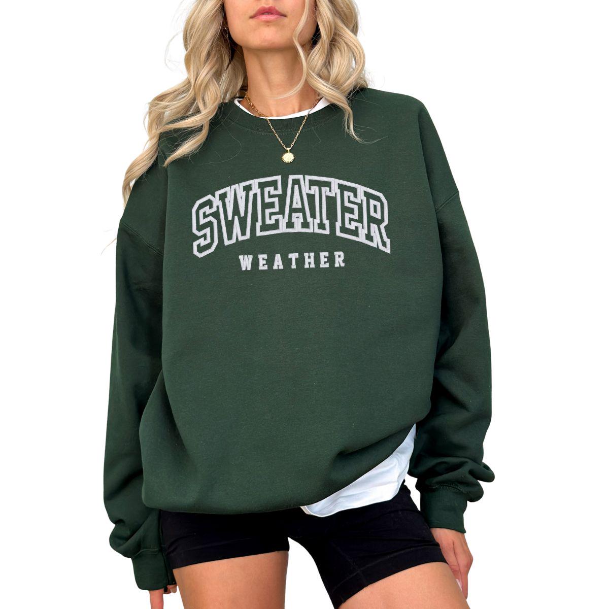 Custom Sweater Weather Fall Embroidered Personalization Autumn Crewneck Sweatshirt for Women