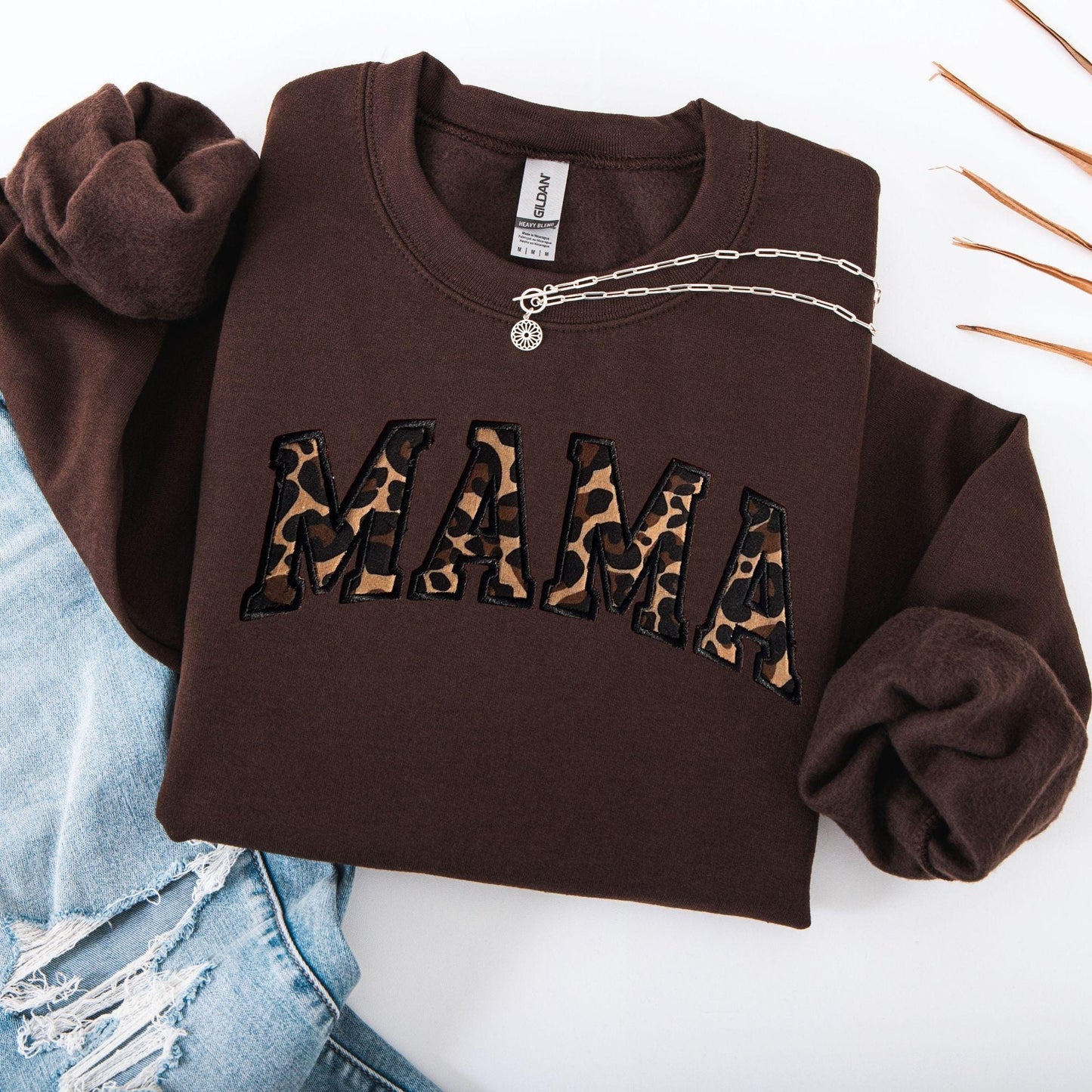 Embroidered Leopard Mama Sweatshirt - Fall Crewneck Pullover