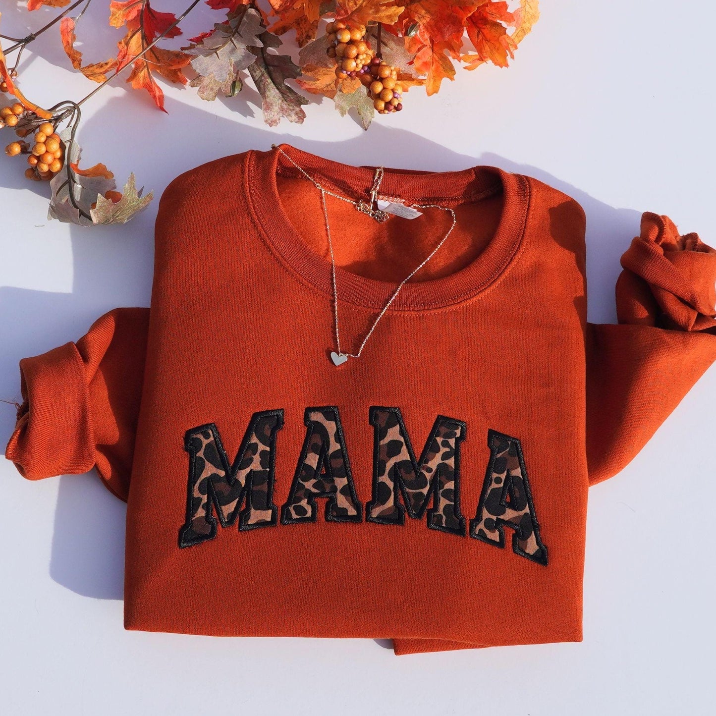 Embroidered Leopard Mama Sweatshirt - Fall Crewneck Pullover