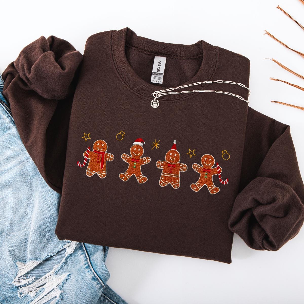 Gingerbread Christmas Embroidered Crewneck Sweatshirt Xmas Holiday Cozy Vintage Ginger Bread Dessert Design