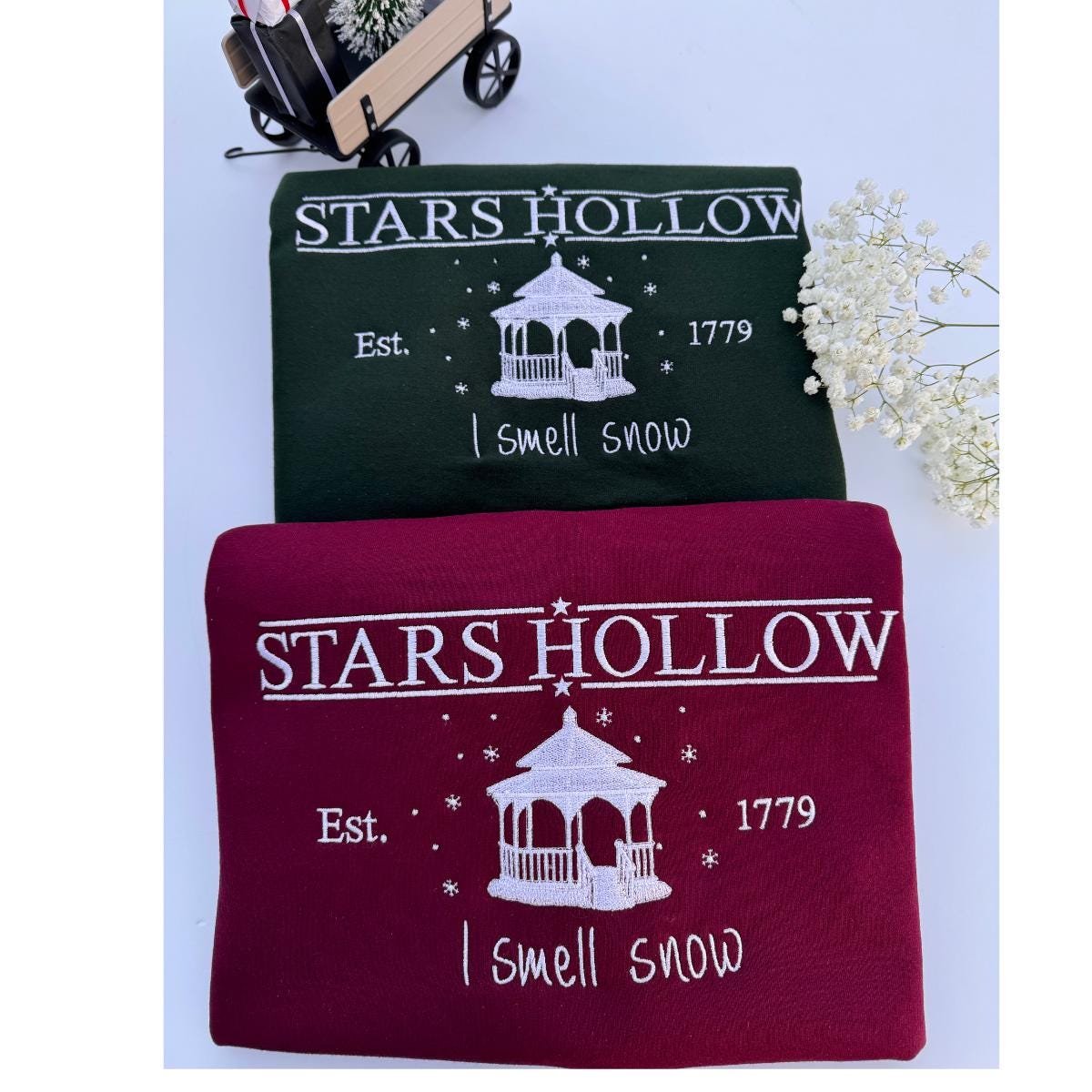Stars Hollow Embroidered Sweatshirt, I Smell Snow Winter Crewneck